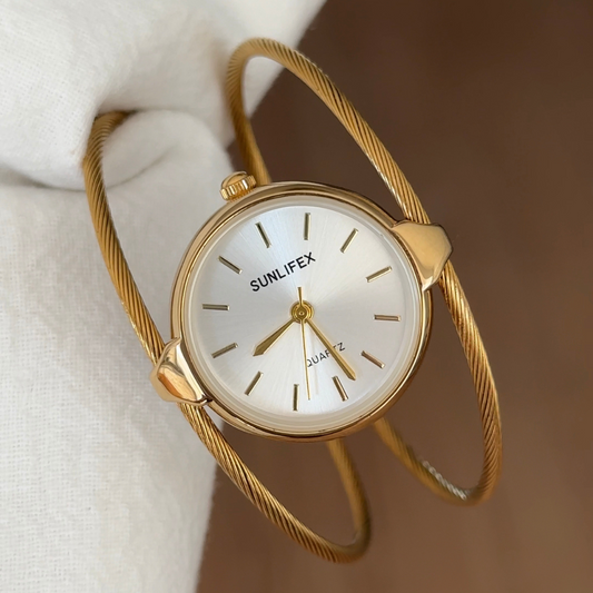 Oro Vogue – Open Bangle Wide Round White Dial Women’s Quartz Watch
