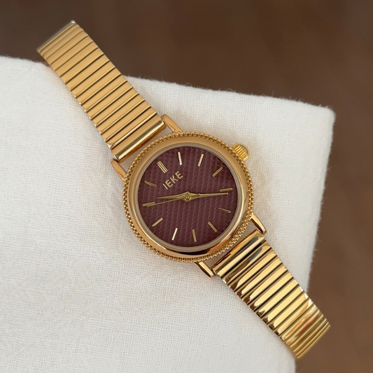 Aurelia Classic – Gold Bamboo Strap Round Red Dial Women’s Quartz Watch