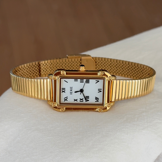 Aurelia Elegance – Gold Bamboo Strap White Rectangle Dial Women’s Quartz Watch