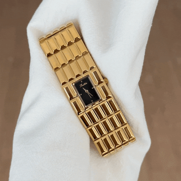 Aurum Bold – Gold Wide Strap Black Rectangle Mini Dial Women’s Quartz Watch