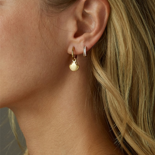 18K Gold Shell Stud Earrings – Minimalist Chic Small Ear Cuffs, Elegant Fashion Jewelry for Women