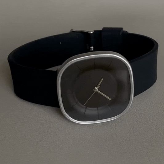 Modern Edge – Black Silicone Wide Strap Silver Square Case Women’s Quartz Watch
