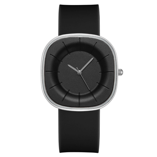 Modern Edge – Black Silicone Wide Strap Silver Square Case Women’s Quartz Watch