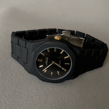 Noir Bold – Black Wide Strap Large Round Dial Women’s Quartz Watch