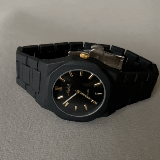Noir Bold – Black Wide Strap Large Round Dial Women’s Quartz Watch