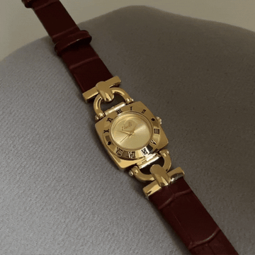 Vintage Rouge Timepiece: Brown Leather Gold Case Watch