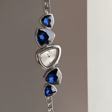Unique Blue Silver Dial Quartz Watch: Irregular Design Timepiece