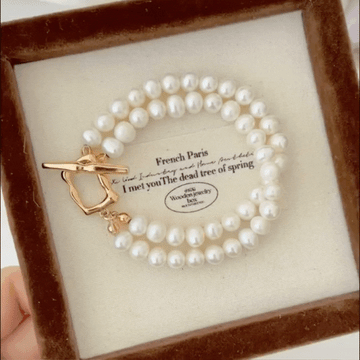 Double-Layer Freshwater Pearl Bracelet with Gold Toggle Clasp