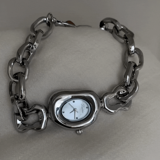 Luna Curve – Silver Chain Bracelet Watch with Pearl Dial