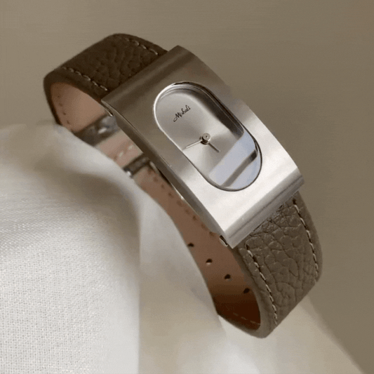 Elephant Gray Timepiece: Oval Silver Quartz Watch