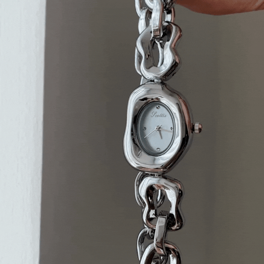 Luna Curve – Silver Chain Bracelet Watch with Pearl Dial