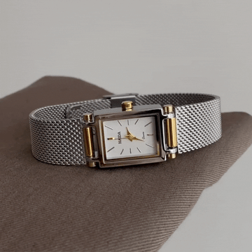Linea – Women’s Rectangular Two-Tone Watch with Silver Mesh Band