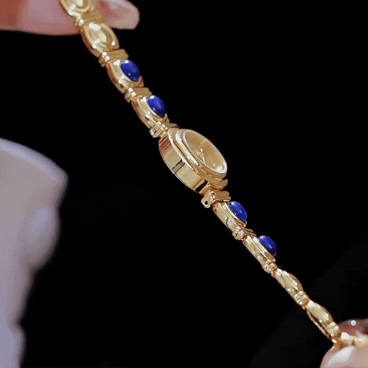Celeste Ora – Blue Agate Gold Bracelet Watch with Retro Charm