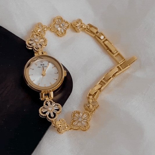 Lucky Clover Gold-Tone Bracelet Watch with Zirconia Accents