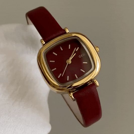 New Year Spirit: Red Leather Square Quartz Watch