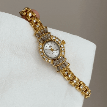 Gold Women Oval Small Dial Watch Diamond-Set Case Bracelet Style Quartz Vintage Inspired – Aurelia