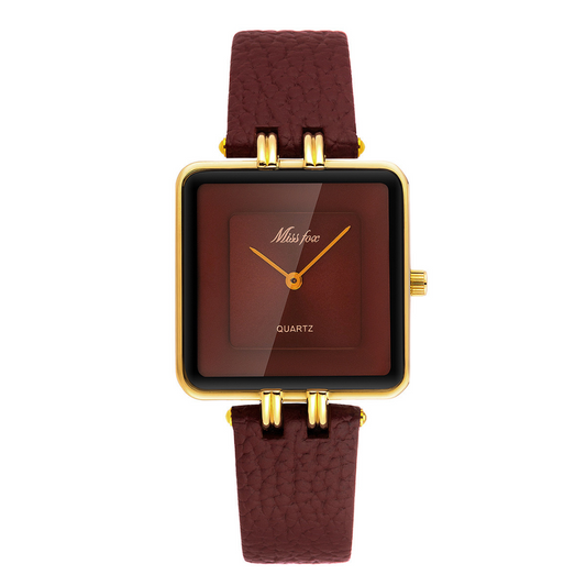 Classic Red Square Dial Large Face Premium Leather Watch