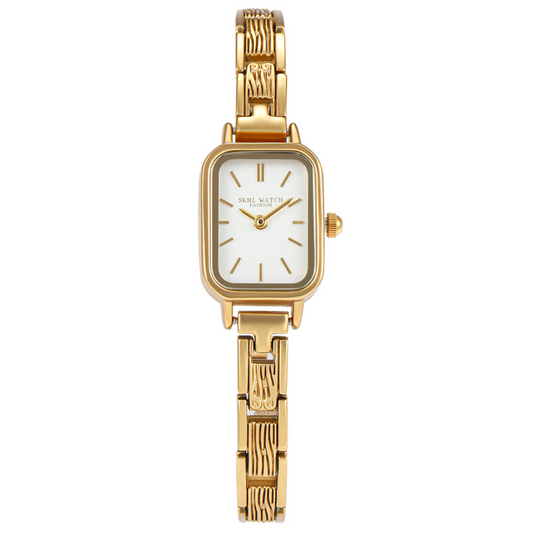 Elegant Women’s Quartz Watch – Gold Slim Strap with Rectangular White Dial