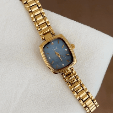 Fashion Elegant Gold Strap Women’s Quartz Watch – Rectangular Blue Dial
