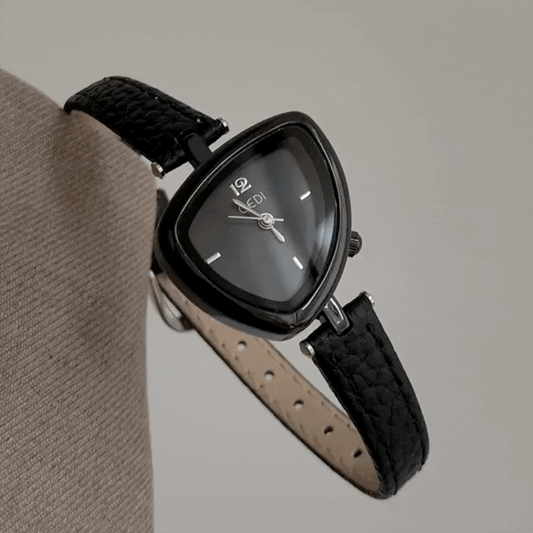 Noir Edge – Black Slim Strap Irregular Triangle Dial Women’s Quartz Watch