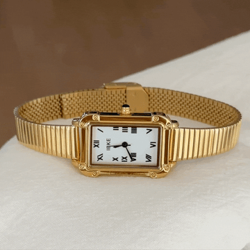 Aurelia Elegance – Gold Bamboo Strap White Rectangle Dial Women’s Quartz Watch