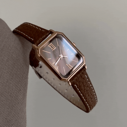Vintage Women’s Quartz Watch – Brown Leather Strap with Rose Gold Case and Brown Rectangular Dial