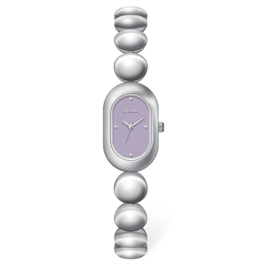 Beaded Bracelet Quartz Watch with Purple Oval Dial – Elegant & Unique