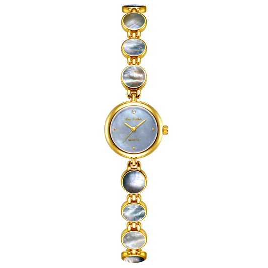 Gold Women’s Bangle Watch – Elegant Bracelet-Style Round Mother of Pearl Dial Quartz Watch | Halo