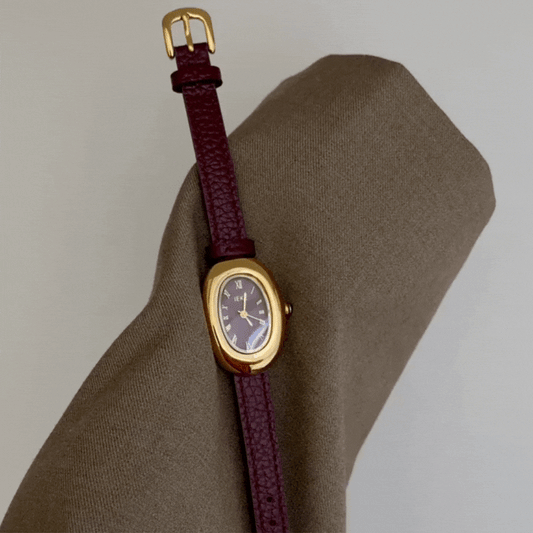 Scarlet Luxe – Red Leather Strap Women’s Quartz Watch with Gold Oval Case and Matching Red Dial