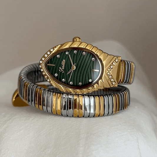 Fashion Serpenti Women’s Watch – Two-Tone Stainless Steel Flexible Bracelet, Gold Case with Green Dial