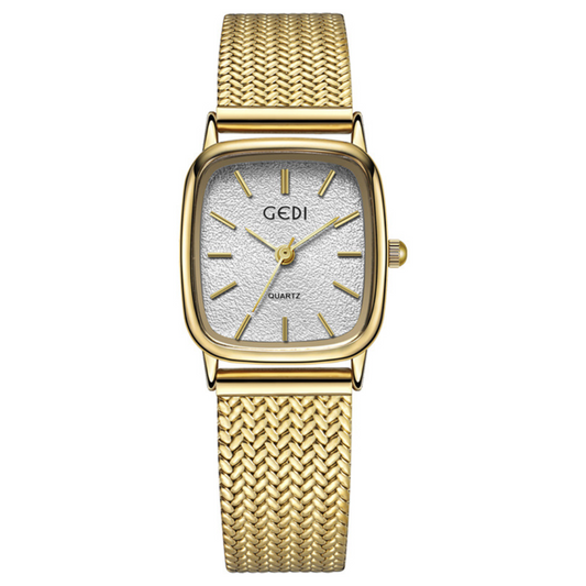 Vintage Gold Women’s Quartz Watch – Wheat Chain Bracelet with Square Case, Sparkling White Textured Dial, Waterproof Elegant Style