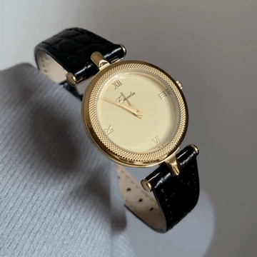 Midnight Regal Timepiece: Black and Gold Roman Dial Watch