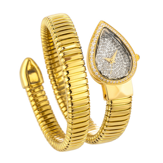 Fashion Unique Snake Wrap Women’s Quartz Watch with Full Diamond Serpenti Design