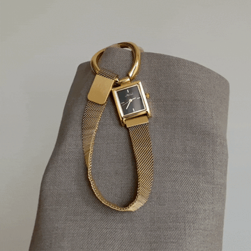 Gold Magnetic Ring Strap with Black Rectangular Dial Women’s Quartz Watch