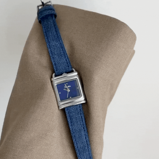 Denim Strap Women’s Silver Square Case Blue Dial Quartz Watch Vintage Casual Style – Indigo Square