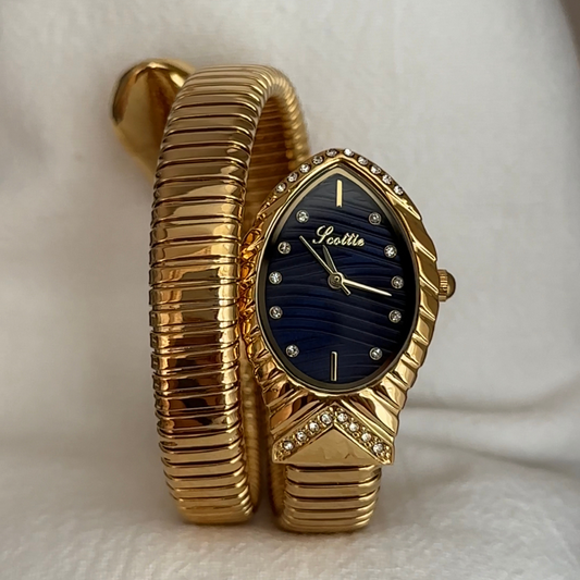 Fashion Stainless Steel Serpenti Women’s Watch – Flexible Bracelet, Gold Case with Green Dial