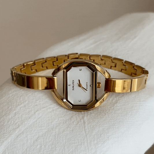 Fashion Minimalist Gold Bracelet Watch with White Rectangular Dial – Women’s Quartz Watch