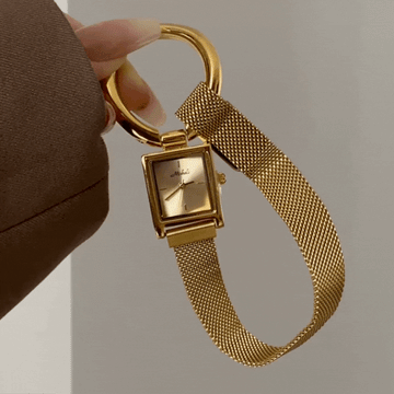 Gold Magnetic Ring Strap with Gold Square Dial Women’s Quartz Watch