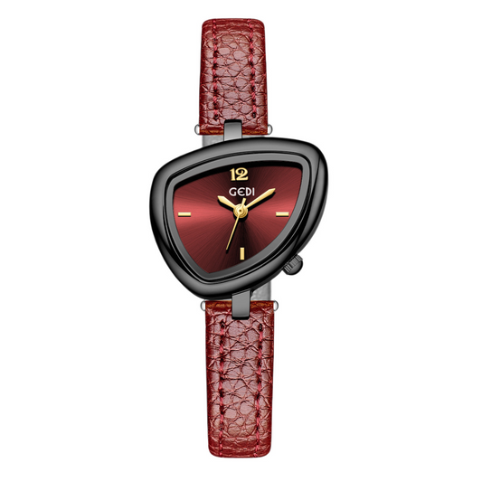 Crvene žene Watch - Nepravilni trokut lice Dainty Watch kožni remen Jedinstveni stil | Plamen