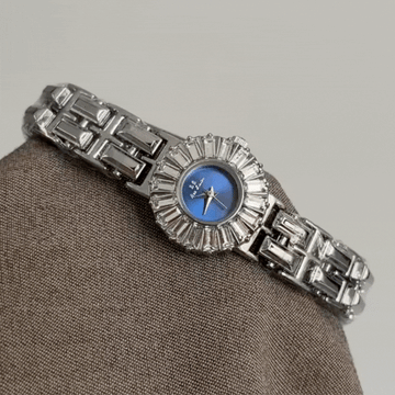French Retro Silver Chain Bracelet Blue Small Round Dial Ladies Slim Quartz Watch - Parisian Blue