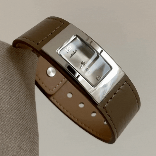 Gray Women Rectangular Dial Watch Genuine Leather Strap Silver Case Quartz Minimalist Fashion Commuter – Slate