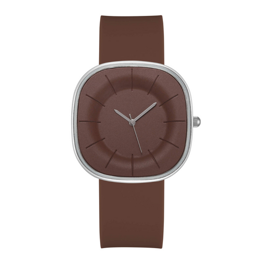 Minimalist Futuristic Brown Silicone Wide Strap Watch with Large Square Dial – Women’s Quartz Watch