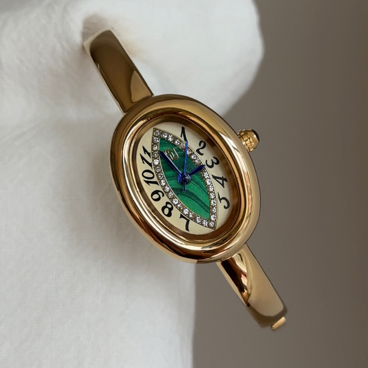 Vintage Gold Bangle Watch for Women – Peacock Green Dial Quartz
