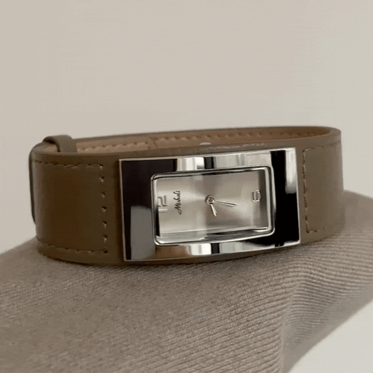 Gray Women Rectangular Dial Watch Genuine Leather Strap Silver Case Quartz Minimalist Fashion Commuter – Slate
