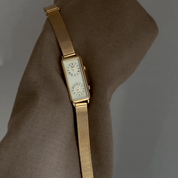 Gold Mesh Strap Quartz Watch for Women - Diseño de dual dial con cara de oro