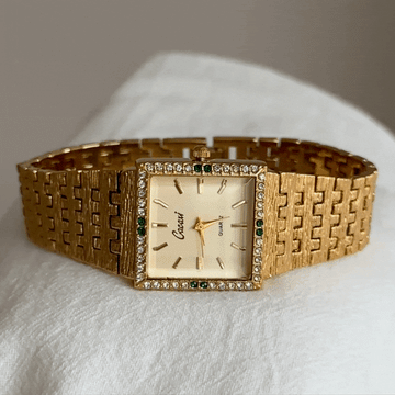 Gold Women Square Watch Quartz Bracelet Strap Diamond Case Vintage — Golden Era