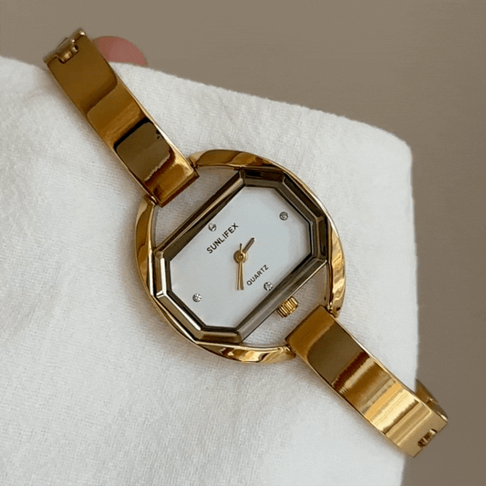 Fashion Minimalist Gold Bracelet Watch with White Rectangular Dial – Women’s Quartz Watch