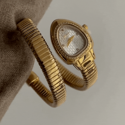 Gold Women’s Snakehead Case White Serpenti Dial Wrap Bangle Quartz Watch Luxury Exotic Style – Serpenta