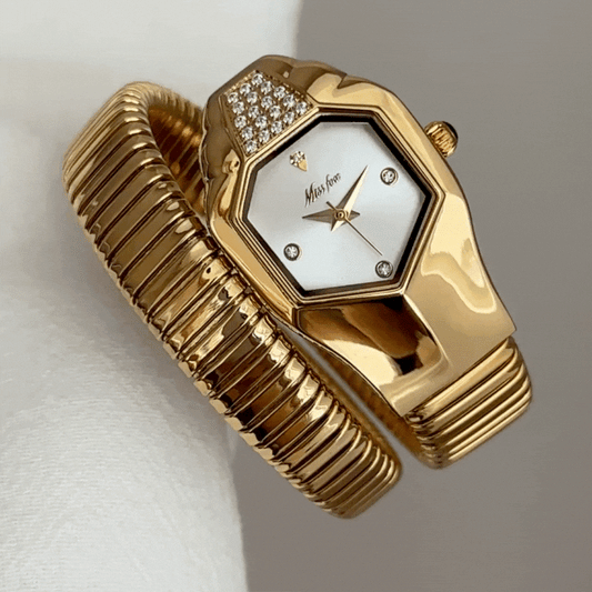 High Fashion Gold Snake Wrap Women’s Waterproof Quartz Watch – Luxury Serpentine Design