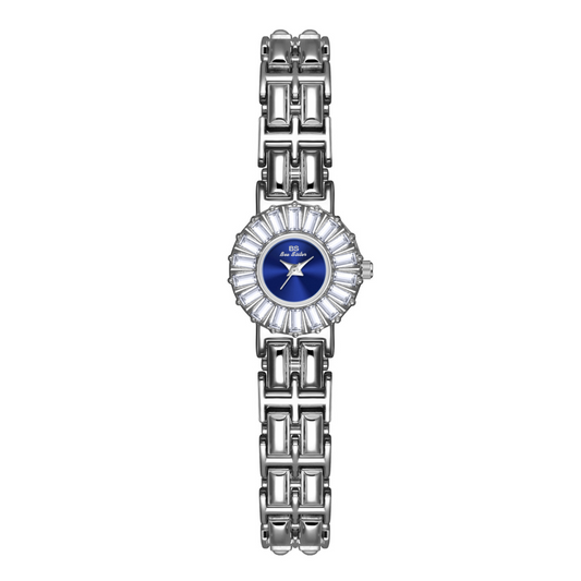 French Retro Silver Chain Bracelet Blue Small Round Dial Ladies Slim Quartz Watch - Parisian Blue